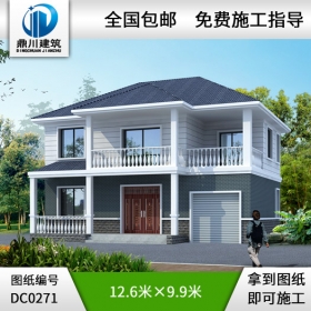 二層帶車庫小別墅效果圖及施工圖_農(nóng)村房屋設(shè)計圖,鼎川建筑