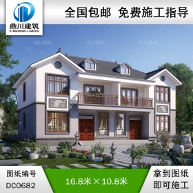 新中式二層雙拼自建房屋設(shè)計效果圖_農(nóng)村兄弟別墅設(shè)計圖紙,鼎川建筑