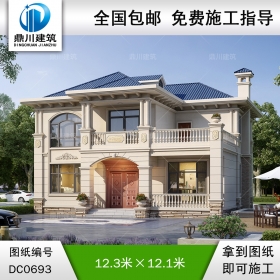 新農(nóng)村二層帶露臺簡歐小別墅效果圖及施工圖紙_鄉(xiāng)村兩層自建房設(shè)計(jì),鼎川建筑