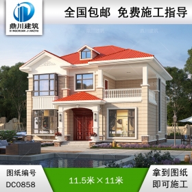 新農(nóng)村二層帶陽臺別墅效果圖及全套施工圖紙_鄉(xiāng)村自建房屋設(shè)計,鼎川建筑