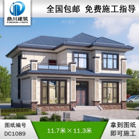 新中式二層帶露臺別墅圖紙及效果圖_農(nóng)村自建別墅設計,鼎川建筑