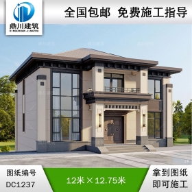 新中式三層帶架空層復式別墅施工圖紙及效果圖_農(nóng)村自建別墅設計,鼎川建筑