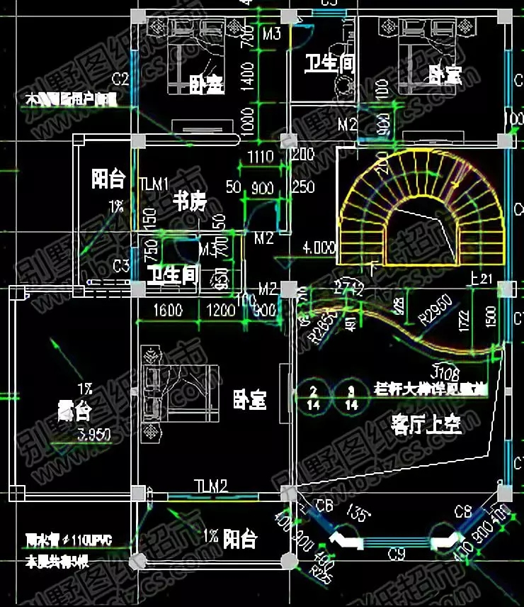 挑空客廳+旋轉(zhuǎn)樓梯，13×14三層優(yōu)雅大氣歐式別墅